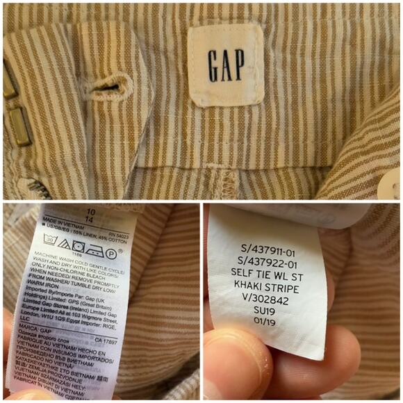 GAP Womens Linen Blend Khaki Striped Wide Leg Pants Size 10 Boho Coastal Beach - Picture 9 of 9